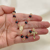 Oro Laminado Medium Rosary, Gold Filled Style Guadalupe and Crucifix Design, with Black and Orange Red Azavache, Polished, Golden Finish, 09.63.0109.1.18