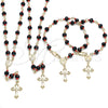 Oro Laminado Medium Rosary, Gold Filled Style Guadalupe and Crucifix Design, with Black and Orange Red Azavache, Polished, Golden Finish, 09.63.0109.1.18
