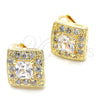 Oro Laminado Leverback Earring, Gold Filled Style with White Cubic Zirconia, Polished, Golden Finish, 02.168.0050
