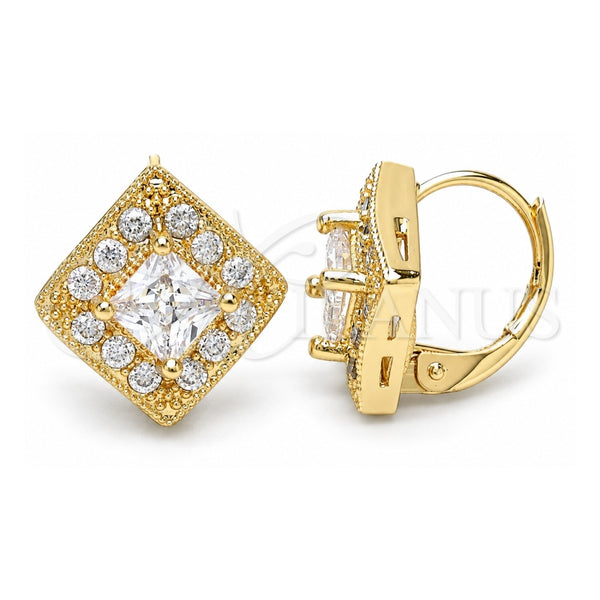 Oro Laminado Leverback Earring, Gold Filled Style with White Cubic Zirconia, Polished, Golden Finish, 02.168.0050