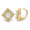 Oro Laminado Leverback Earring, Gold Filled Style with White Cubic Zirconia, Polished, Golden Finish, 02.168.0050