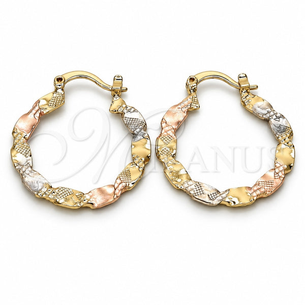 Oro Laminado Medium Hoop, Gold Filled Style Diamond Cutting Finish, Tricolor, 02.170.0187.30