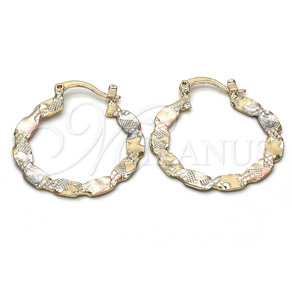Gold Filled Hoop Earrings — Medium Hoop Diamond Cutting Tricolor 02. — main product view — SKU 116670 | Oro Laminado aretes de aro — Medium Hoop Diamond Cutting Tricolor 02. — SKU 116670