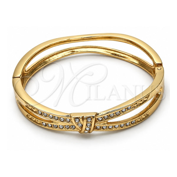 Oro Laminado Individual Bangle, Gold Filled Style with White Crystal, Polished, Golden Finish, 07.307.0003.05 (10 MM Thickness, Size 5 (2.50 Diameter))