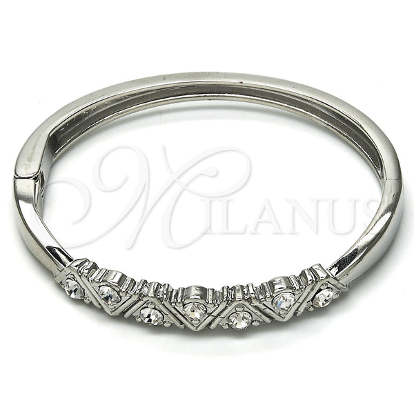 White Gold Filled Jewelry — Individual Bangle with White Crystal Polished 07. 06 — main product view — SKU 116678 | Oro Laminado Blanco joyería — Individual Bangle with cristal blanco pulido 07. 06 — SKU 116678
