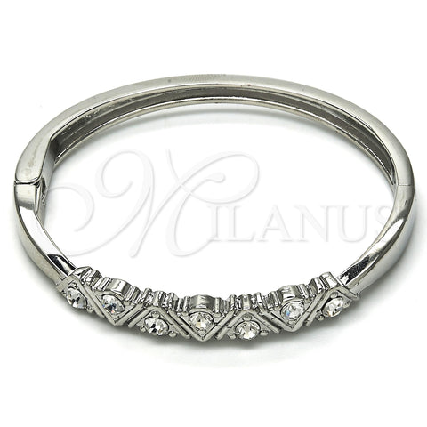 Rhodium Plated Individual Bangle, with White Crystal, Polished, Rhodium Finish, 07.307.0004.1.04 (06 MM Thickness, Size 4 (2.25 Diameter))