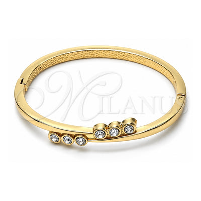Oro Laminado Individual Bangle, Gold Filled Style with White Crystal, Polished, Golden Finish, 07.307.0013.04 (04 MM Thickness, Size 4 (2.25 Diameter))