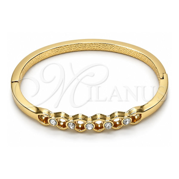 Oro Laminado Individual Bangle, Gold Filled Style with White Crystal, Polished, Golden Finish, 07.307.0014.05 (04 MM Thickness, Size 5 (2.50 Diameter))