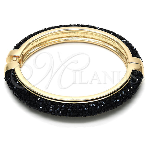 Oro Laminado Individual Bangle, Gold Filled Style with Black Crystal, Polished, Golden Finish, 07.307.0016.05 (10 MM Thickness, Size 5 (2.50 Diameter))