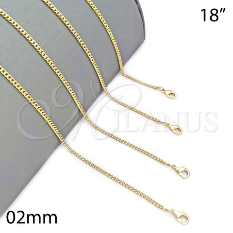 Oro Laminado Basic Necklace, Gold Filled Style Curb Design, Polished, Golden Finish, 5.233.033.18 (02 MM Thickness, 18 Inches Length)