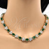 Oro Laminado Necklace and Bracelet, Gold Filled Style Butterfly Design, with Green and White Cubic Zirconia, Polished, Golden Finish, 06.284.0004.1
