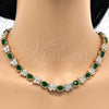 Oro Laminado Necklace and Bracelet, Gold Filled Style Butterfly Design, with Green and White Cubic Zirconia, Polished, Golden Finish, 06.284.0004.1