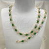 Oro Laminado Necklace and Bracelet, Gold Filled Style Butterfly Design, with Green and White Cubic Zirconia, Polished, Golden Finish, 06.284.0004.1