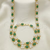 Oro Laminado Necklace and Bracelet, Gold Filled Style Butterfly Design, with Green and White Cubic Zirconia, Polished, Golden Finish, 06.284.0004.1
