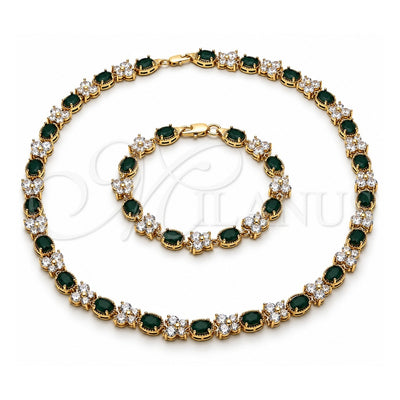 Oro Laminado Necklace and Bracelet, Gold Filled Style Butterfly Design, with Green and White Cubic Zirconia, Polished, Golden Finish, 06.284.0004.1
