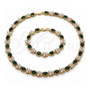 Oro Laminado Necklace and Bracelet, Gold Filled Style Butterfly Design, with Green and White Cubic Zirconia, Polished, Golden Finish, 06.284.0004.1