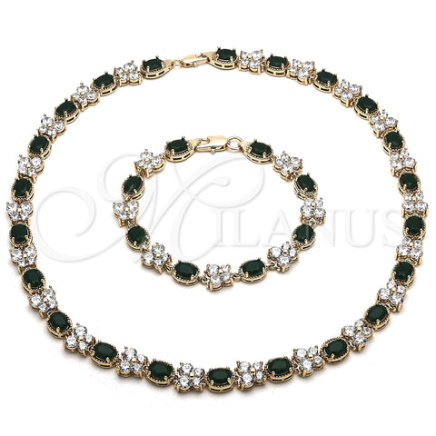 Oro Laminado Necklace and Bracelet, Gold Filled Style Butterfly Design, with Green and White Cubic Zirconia, Polished, Golden Finish, 06.284.0004.1