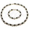 Oro Laminado Necklace and Bracelet, Gold Filled Style Butterfly Design, with Green and White Cubic Zirconia, Polished, Golden Finish, 06.284.0004.1
