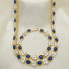 Oro Laminado Necklace and Bracelet, Gold Filled Style Butterfly Design, with Sapphire Blue and White Cubic Zirconia, Polished, Golden Finish, 06.284.0004.2