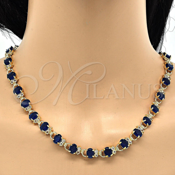 Gold Filled Bracelet — Necklace and Bracelet Heart Design with Sapphire Blue — alternate product view — SKU 116729 | Oro Laminado brazalete — Necklace and Bracelet corazón diseño with Sapphire Blue — SKU 116729