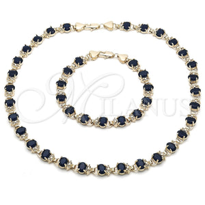 Gold Filled Bracelet — Necklace and Bracelet Heart Design with Sapphire Blue — main product view — SKU 116729 | Oro Laminado brazalete — Necklace and Bracelet corazón diseño with Sapphire Blue — SKU 116729