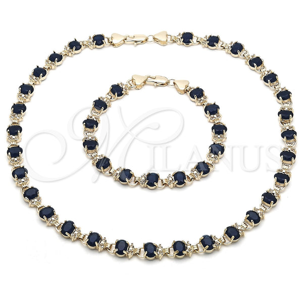 Gold Filled Bracelet — Necklace and Bracelet Heart Design with Sapphire Blue — main product view — SKU 116729 | Oro Laminado brazalete — Necklace and Bracelet corazón diseño with Sapphire Blue — SKU 116729