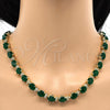 Oro Laminado Necklace and Bracelet, Gold Filled Style Heart Design, with Green and White Cubic Zirconia, Polished, Golden Finish, 06.284.0006.1