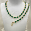 Oro Laminado Necklace and Bracelet, Gold Filled Style Heart Design, with Green and White Cubic Zirconia, Polished, Golden Finish, 06.284.0006.1