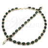 Oro Laminado Necklace and Bracelet, Gold Filled Style Heart Design, with Green and White Cubic Zirconia, Polished, Golden Finish, 06.284.0006.1