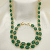 Oro Laminado Necklace and Bracelet, Gold Filled Style Heart Design, with Green and White Cubic Zirconia, Polished, Golden Finish, 06.284.0006.1