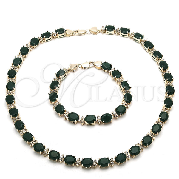 Gold Filled Bracelet — Necklace and Bracelet Heart Design with Green and — main product view — SKU 116732 | Oro Laminado brazalete — Necklace and Bracelet corazón diseño with Green and — SKU 116732