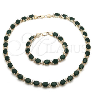 Gold Filled Bracelet — Necklace and Bracelet Heart Design with Green and — main product view — SKU 116732 | Oro Laminado brazalete — Necklace and Bracelet corazón diseño with Green and — SKU 116732
