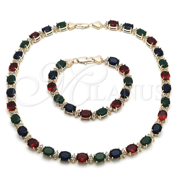 Gold Filled Bracelet — Necklace and Bracelet Heart Design with Multicolor Cubic — main product view — SKU 116735 | Oro Laminado brazalete — Necklace and Bracelet corazón diseño with Multicolor Cubic — SKU 116735