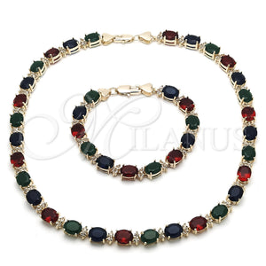Gold Filled Bracelet — Necklace and Bracelet Heart Design with Multicolor Cubic — main product view — SKU 116735 | Oro Laminado brazalete — Necklace and Bracelet corazón diseño with Multicolor Cubic — SKU 116735