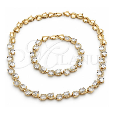 Oro Laminado Necklace and Bracelet, Gold Filled Style Heart Design, with White Cubic Zirconia, Polished, Golden Finish, 06.284.0010
