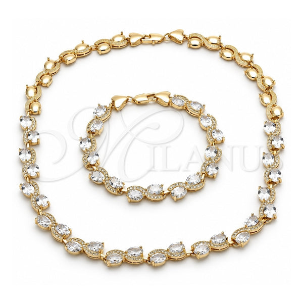 Oro Laminado Necklace and Bracelet, Gold Filled Style Heart Design, with White Cubic Zirconia, Polished, Golden Finish, 06.284.0010