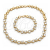 Oro Laminado Necklace and Bracelet, Gold Filled Style Heart Design, with White Cubic Zirconia, Polished, Golden Finish, 06.284.0010