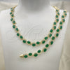 Oro Laminado Necklace and Bracelet, Gold Filled Style Heart Design, with Green and White Cubic Zirconia, Polished, Golden Finish, 06.284.0010.1