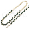 Oro Laminado Necklace and Bracelet, Gold Filled Style Heart Design, with Green and White Cubic Zirconia, Polished, Golden Finish, 06.284.0010.1
