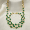 Oro Laminado Necklace and Bracelet, Gold Filled Style Heart Design, with Green and White Cubic Zirconia, Polished, Golden Finish, 06.284.0010.1