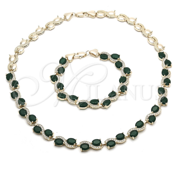 Gold Filled Bracelet — Necklace and Bracelet Heart Design with Green and — main product view — SKU 116737 | Oro Laminado brazalete — Necklace and Bracelet corazón diseño with Green and — SKU 116737