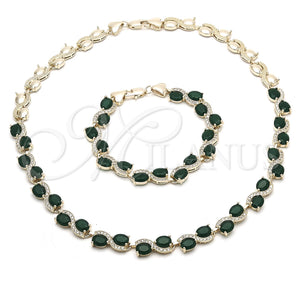 Gold Filled Bracelet — Necklace and Bracelet Heart Design with Green and — main product view — SKU 116737 | Oro Laminado brazalete — Necklace and Bracelet corazón diseño with Green and — SKU 116737