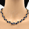 Oro Laminado Necklace and Bracelet, Gold Filled Style Heart Design, with Sapphire Blue and White Cubic Zirconia, Polished, Golden Finish, 06.284.0010.2