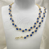 Oro Laminado Necklace and Bracelet, Gold Filled Style Heart Design, with Sapphire Blue and White Cubic Zirconia, Polished, Golden Finish, 06.284.0010.2