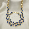 Oro Laminado Necklace and Bracelet, Gold Filled Style Heart Design, with Sapphire Blue and White Cubic Zirconia, Polished, Golden Finish, 06.284.0010.2