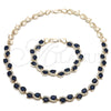 Oro Laminado Necklace and Bracelet, Gold Filled Style Heart Design, with Sapphire Blue and White Cubic Zirconia, Polished, Golden Finish, 06.284.0010.2