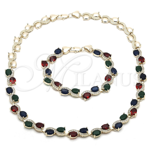 Gold Filled Bracelet — Necklace and Bracelet Heart Design with Multicolor Cubic — main product view — SKU 116740 | Oro Laminado brazalete — Necklace and Bracelet corazón diseño with Multicolor Cubic — SKU 116740