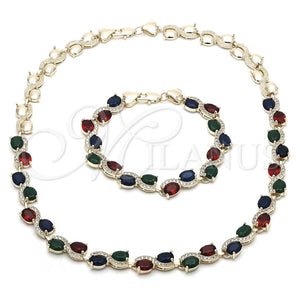 Gold Filled Bracelet — Necklace and Bracelet Heart Design with Multicolor Cubic — main product view — SKU 116740 | Oro Laminado brazalete — Necklace and Bracelet corazón diseño with Multicolor Cubic — SKU 116740