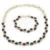 Oro Laminado Necklace and Bracelet, Gold Filled Style Heart Design, with Multicolor Cubic Zirconia, Polished, Golden Finish, 06.284.0010.4