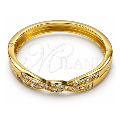 Oro Laminado Individual Bangle, Gold Filled Style with White Crystal, Polished, Golden Finish, 07.252.0046.05 (09 MM Thickness, Size 5 (2.50 Diameter))